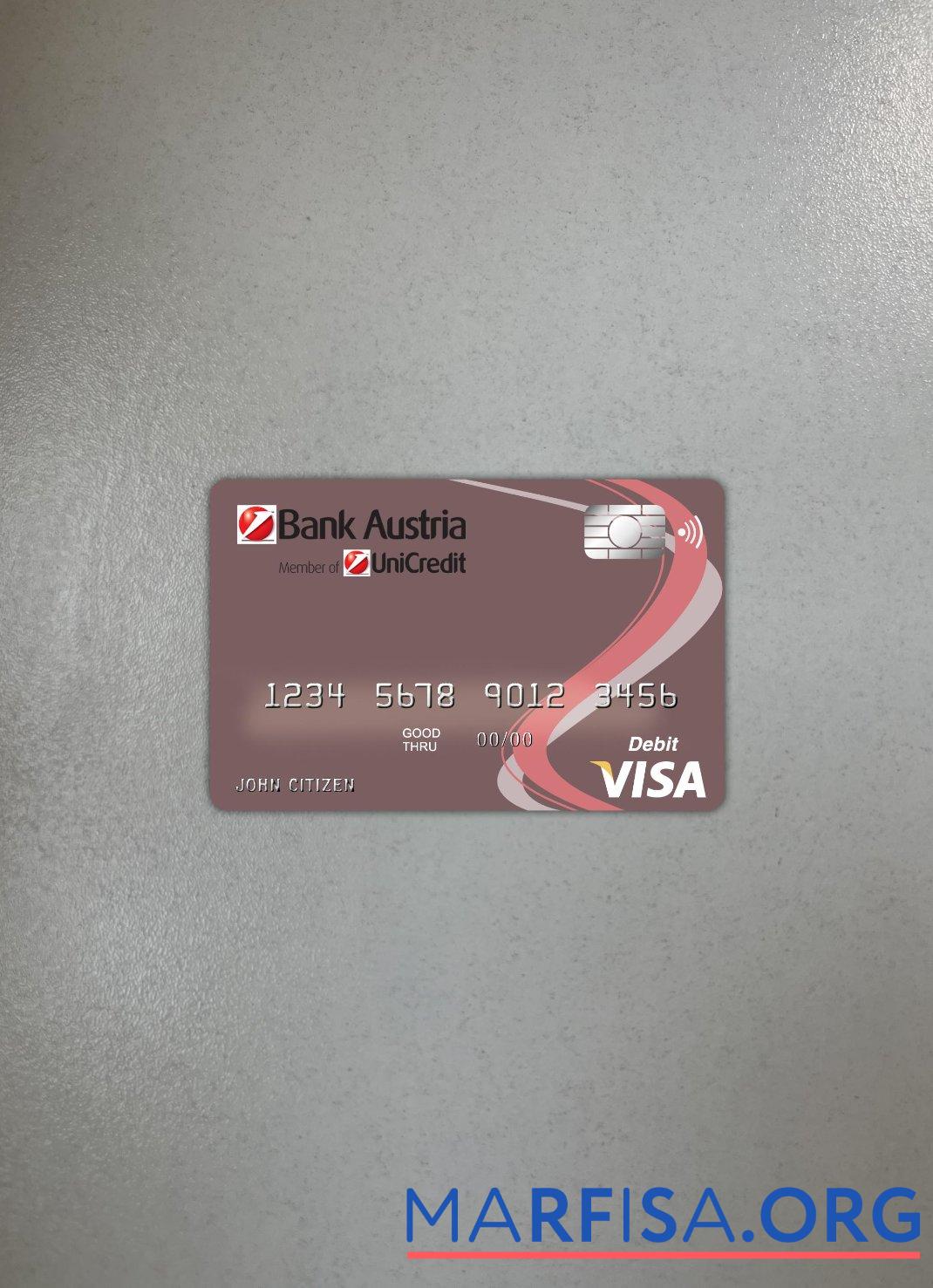 Realistic Austria Bank Austria visa card photolook front template